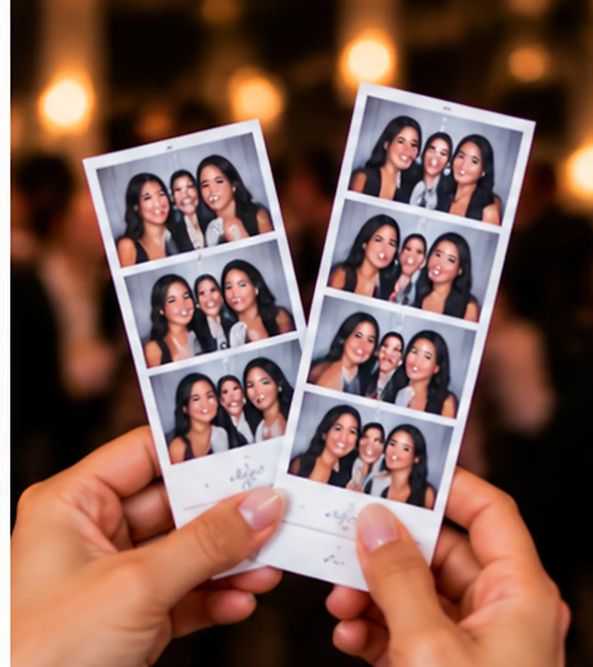 Close-up of printed photo booth strips
