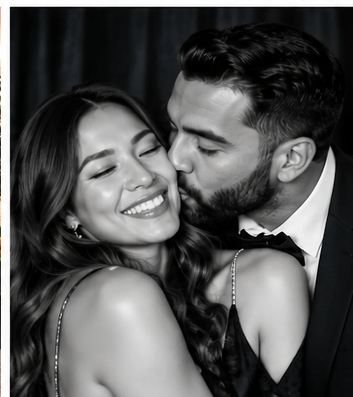 Couple in a black-and-white glam photo booth portrait