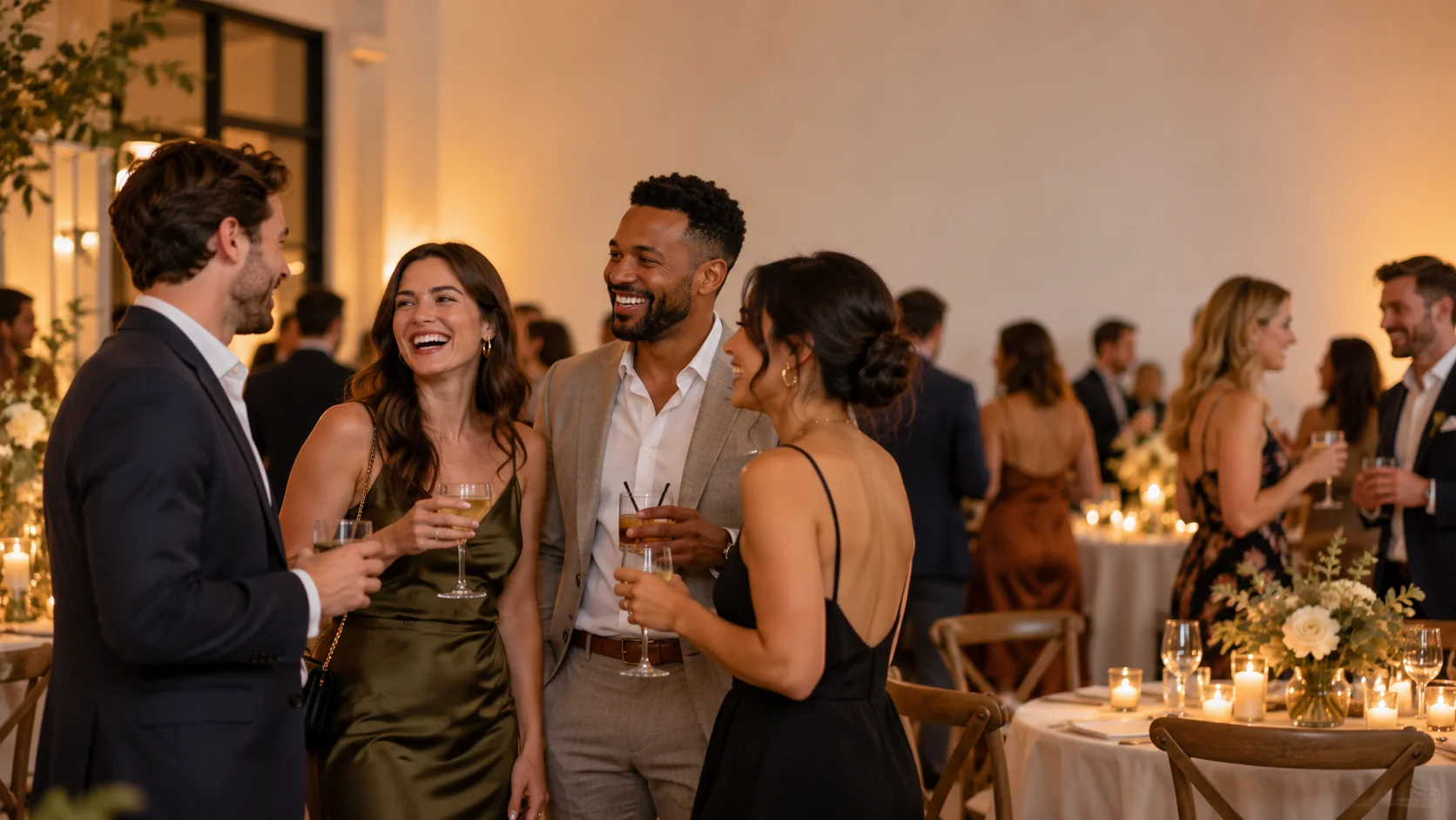Guests laughing at an evening reception in Toronto